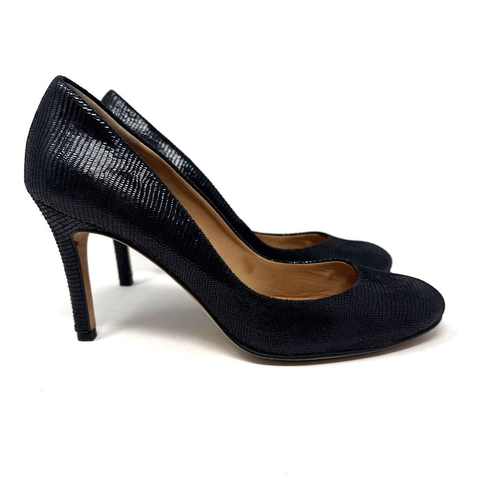 Ann Taylor Lizard Embossed Leather Heels Womens Size 7.5 Black Stiletto Pumps